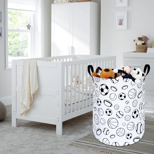 KUNRO Kids Laundry Hamper Clothes Gift Basket Storage Laundry Baskets Organizer Bin with Handles for Nursery Room (Sports ball) - color: Sports ball