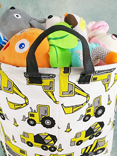 KUNRO Kids Laundry Hamper Clothes Gift Basket Storage Laundry Baskets Organizer Bin with Handles for Nursery Room (Excavator) - color: Excavator
