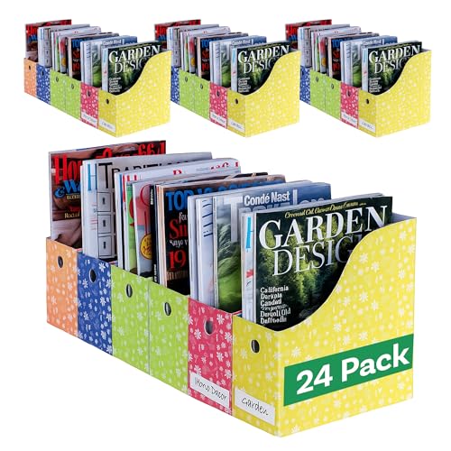 Evelots Magazine File Holder - Set of 24 Floral - Office Desk Organizer - Sturdy Cardboard - New Upgraded Double Front Panel for More Stability - Full 4 Inch Wide - Easy Assemble - color: Floral, size: Set of 24