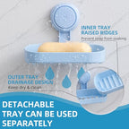 LEVERLOC Soap Dish Holder for Shower Suction Cup Wall Mounted Self Draining NO-Drilling Removable Bar Soap Sponge Holder for Bathroom Bathtub Kitchen Sink Waterproof Strong Vacuum Suction, Blue - style: 1 tier Blue
