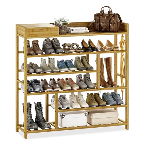 Bamworld Shoe Rack for Front Door Entrance Bamboo Shoe Organizer with Storage Box Free Standing Shoe Cabinet Shoe Storage Shelf for entryway, Closet and Doorway (Natural) - color: Natural