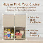 3-Pack Clear Front Storage Bins – Foldable Cube Organizers with PVC Window & Polyester Linen, Handles for Closet Shelves Nursery Toy Storage – 8×12×8 Inch (20×30×20 cm), Brown