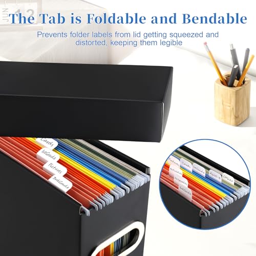 File Organizer Box with Lid & Handle, Thickened Cardboard Hanging File Folder Storage Boxes for Letter Size, Portable Filing Organizer for Office, Home, Classroom, Black 2 Pack - color: Black, size: 2 Pack
