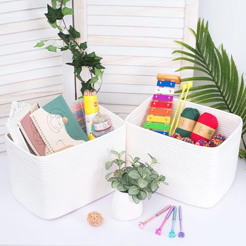 MINTWOOD Design 3-Pack Storage Baskets for Shelves, Playroom and Classroom, Book Basket, Decorative Cube Bins, Woven Closet Organizers, Baby Nursery Baskets, Creamy White - color: Creamy White