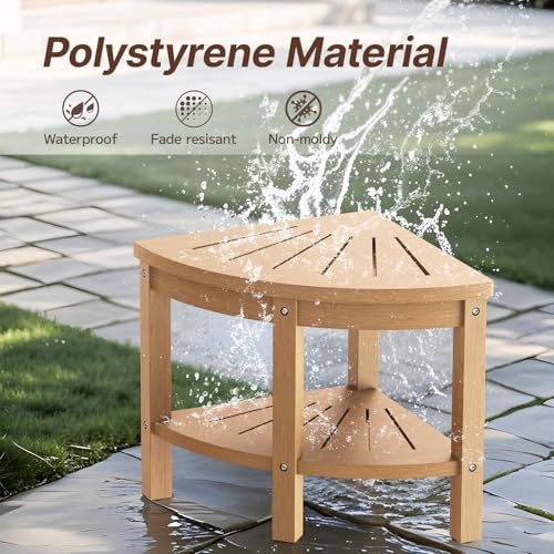 Shower Stool for Inside Shower, Corner Shower Stool, Shower Bench Seat with Storage Shelf for Shaving Legs Plastic Spa Bath Step Foot Rest for Bathroom Small Place - color: Teak