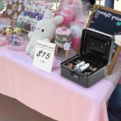 KYODOLED Metal Cash Box with Combination Lock & Money Tray - Secure Safe for Home, Office & Events, Ideal for Cash, Meds & Small Items, 7.87" x 6.30" x 3.35", Black, 4PACK - color: Black-4PACK, size: Medium