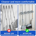Broom Holder Wall Mount, 4 Pack Mop and Broom Holder, PlasticBroom Hangers for Wall, Gray, Space-Saving Tool Organizer for Kitchen Laundry Garage Garden, Easy Install, Non-Slip Grips