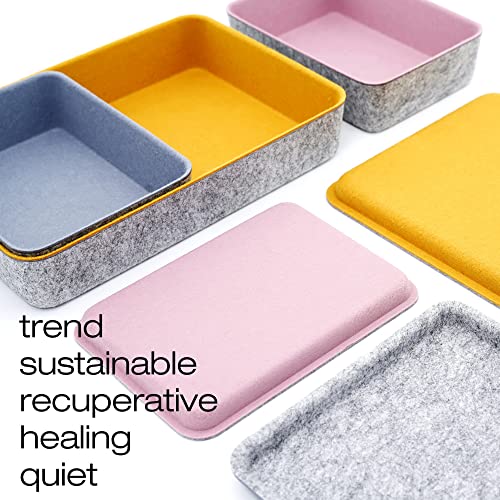 Welaxy Lidded Felt Drawer Organizer Bin with lids Desktop Stackable Organizer Storage box for crafts office supplies pen notes Junk Makeup Stationery Organize 3-Pack ( Curry+Dusty rose +Glacier gray) - color: Curry+Dusty rose +Glacier gray