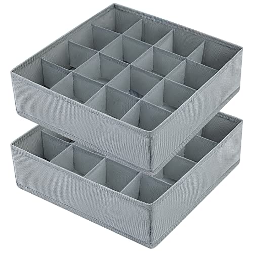 joyoldelf Sock Drawer Organizer Divider Underwear Organizer 16-cell Fabric Dresser Drawer Organizers Storage Boxes for Socks Lingerie, Handkerchiefs, Ties (Grey) - color: Grey, size: 2*16 cells