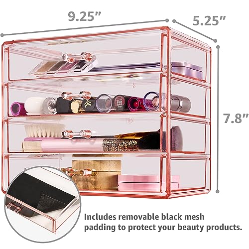 Sorbus Makeup Organizer - 4 Drawer Acrylic Make Up Organizers and Storage for Cosmetics, Jewelry, Beauty Supplies, Clear Makeup Organizer for Vanity, Girl's Room, College Dorm, Counter, Bathroom-Sinks - color: Pink