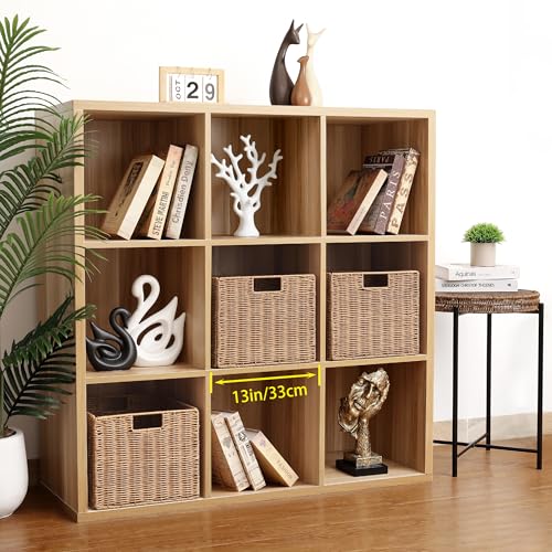 12X12X10in Plastic Wicker Storage Basket, Collapsible Wicker Cube Storage for Shelves, Woven Plastic Storage Basket for Pantry, Bedroom, Living Room, Bathroom, Shelves-3 Pack - color: Natural