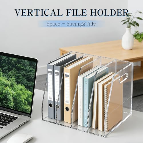 4-Tier Clear Acrylic File Holder, Vertical Document Organizer for Magazines, Binders, Notebooks & Envelopes - Multi-Purpose Desk Storage for Home Office（B5,4 Sections） - size: B5, 4 Sections