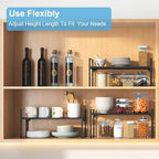 15.5 to 25.5 Inch Kitchen Cabinet Shelf Organizers, Adjustable Kitchen Counter Shelf Organizer, Set of 4 Expandable Countertop Storage Shelves, Stackable Design, 30LBS Heavy Duty, Space Saver - color: Black