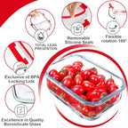 VERONES 5 Pack 36 OZ Glass Meal Prep Containers, Airtight Glass Lunch Containers Set, Glass Food Storage Containers with Lids,Exclusive of BPA, for Microwave, Oven, Freezer & Dishwasher Friendly,Red - color: Red