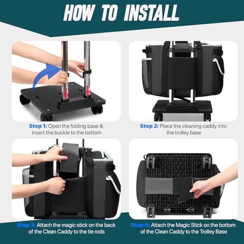 Large Rolling Cleaning Caddy Bag with Detachable Trolley, Full Support Plates for Professional Cleaning Supplies Bag, Organizer Bag with 4 Universal Wheels for Housekeepers, Car Wash - color: Gray