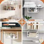 2 Pack Large Under Shelf Basket, White Undershelf Storage Basket, Heavy Duty Slide-in Hanging Storage Basket, Metal Under Cabinet Organizer for Kitchen, Pantry, Desk, Bookshelf, Cabinet - size: 2 Pack Large White