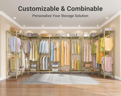 VIPEK V40 Heavy Duty Clothes Rack, 1110lb Capacity Sturdy Metal Garment Rack, Clothing Rack with 6 Shelves & 4 Hang Rods, Adjustable Open Wardrobe Closet Organizer for Bedroom/Apartment/Retail, Gold - color: Gold, size: V40 Regular