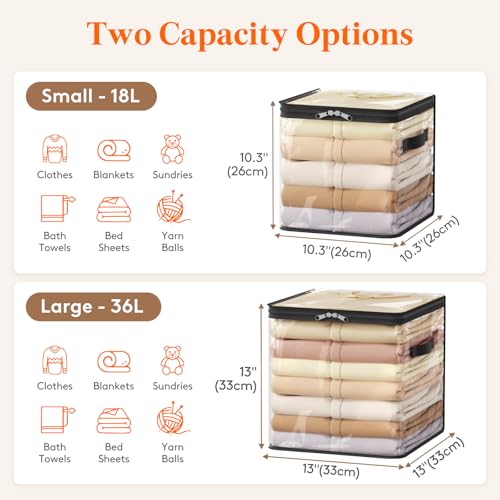 Lifewit 4 Pack Clear Clothes Storage Bags, Sweater Storage with Zipper, 18L Vinyl Foldable Moving Bags, Storage Container for Blankets Bed Sheet Sweater Yarns - size: 18L