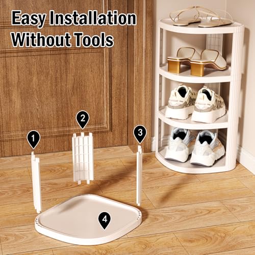 NestOrganix 10 Tier Vertical Shoe Rack, Stackable Narrow Shoe Rack Organizer for Entryway Closet Corner, Free Standing Shoe Rack Tower Shelf, Space Saving, Curved, Off White