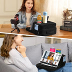 TabCouchCaddy - Couch Cup Holder Tray Pillow - Bed, Couch Caddy, Sofa, RV & Car - Holds Drinks, Snacks, Remotes, Phones, Kindle, Tablet | Bed Cup Holder (Black) - color: Black