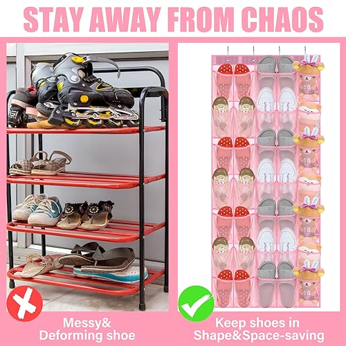 Windyun 2 Pack 40 Over the Door Shoe Organizers Large Mesh Pocket Hanging Shoe Rack for Closet Nonslip Behind Door Storage Holder Back to School Organizer for Dorm Room College Storage(Pink) - color: Pink