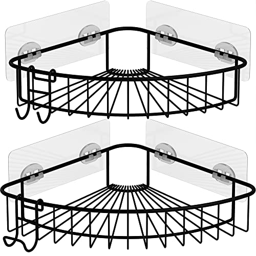 Shower Shelf for Inside Shower, Corner Shower Shelf, Shower Corner Caddy, Adhesive Shower Caddy, Shower Wall Caddy, Stainless Steel Shower Caddy Suction No Drill Bathroom Storage 2 Pack Black - color: Black