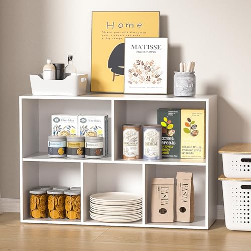 Wooden 5 Cube Storage Organizer with Closed Back Panel,White Cube Shelf Cubby Storage Organizer with Compartments for Living,Bookshelf, Easy to Install (White, 5 Cube-11in) - color: White, size: 5 Cube-11in