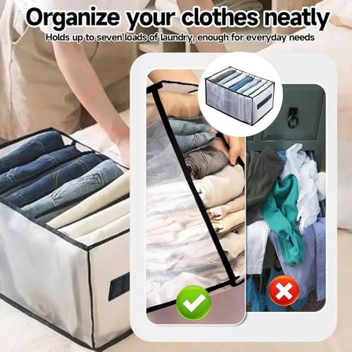 Clothing Storage Box 7-Compartment Fabric Storage Bin, Portable Closet Organizer for Home, Foldable Box with Dividers Travel for Clothes - color: Black