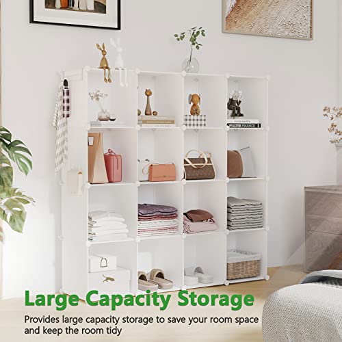 C&AHOME Cube Storage Organizer, 16-Cube Shelves Units, Plastic Storage Cubes, DIY Closet Organizer, Modular Closet Storage Shelves Ideal for Home, Bedroom, 48.4" L × 12.4" W × 48.4" H Milky UPCS16M - color: Milky