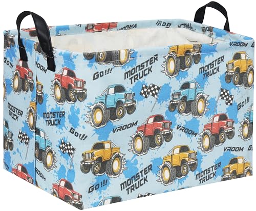 HIYAGON Rectangular Monster Truck Basket for Kids Baby Basket for Boys and Girls Cute Toy Storage Organizer Bin Box Truck Room Decor(Monster Truck) - color: Monster Truck