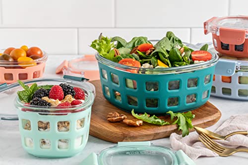 Ello Duraglass Mixed Meal Prep Sets Leak-Proof Glass Food Storage Containers with Silicone Sleeves and Airtight BPA-Free Lids, Dishwasher, Microwave, and Freezer Safe - color: Melon Mixed
