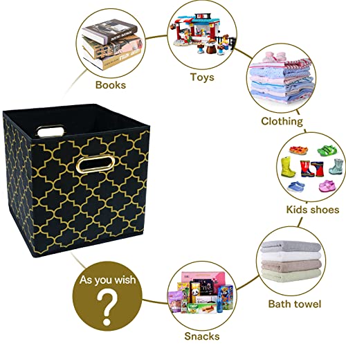 Fabric Cloth Storage Bins,Fabric Cube Organizer with Dual Handles Foldable Cube Storage Baskets for Home Bedroom Storage,Set of 3,(Black Gold) - color: Black Gold, size: 3 Pack