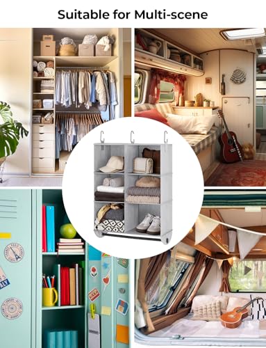 StorageWorks Hanging Closet Organizer with Metal Rod, 6-Section Closet Organizers and Storage, Collapsible Hanging Shelves for Closet, Bedroom, Kids Dorm Room, RV Camper, Grey and White - color: Grey & White, size: 12¼"D x 24½"W x 33½"H