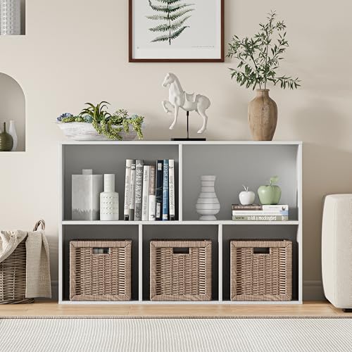VDNEND Wooden Cube Storage Organizer with Closed Back Panel, 11in Cube Shelf Opening, Bookshelf, Display Shelf,Closet Cabinet for Home and Office (Embossed White, 5-Cube 35.98L*9.45W*24.09H) - color: Embossed White, size: 5-Cube 35.98L*9.45W*24.09H