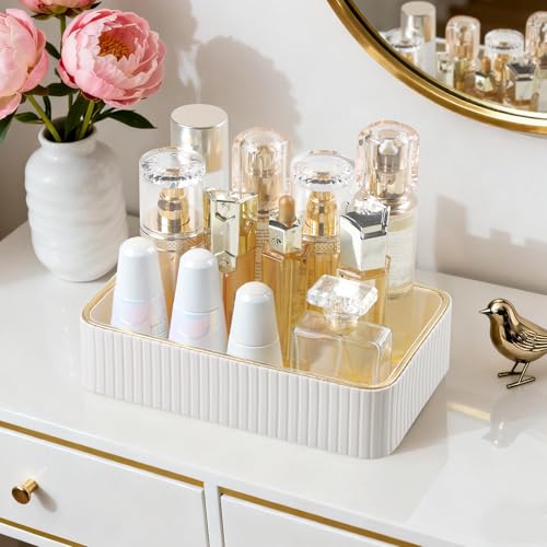 Desk Organizer Tray, PU Leather Nightstand Organizer Perfume Valet Tray for Men Women, Decorative Vanity Trays Trinket Dish Key Bowl for Entryway Table (Ivory, Small) - color: Ivory, size: 9.5" x 6" x 2.2"