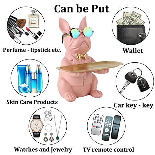 Modern Bulldog Statue in Pink Resin - Piggy Bank Key Holder Storage, Candy & Jewelry Tray for Home Decor, Dining Table, Office - color: Pink