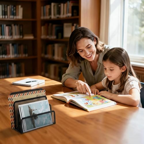 EASEPRES Desk Mail Organizer, Office Small Desktop Metal Mesh Envelope Letter Sorter Paper File Holder Organizer with 3 Vertical Upright Compartments, Black 2 Pack - color: Black, size: 2 Pack