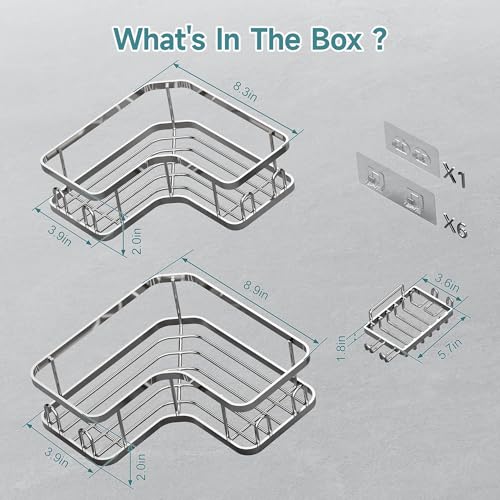 Veken Corner Adhesive Shower Caddy 3-Pack with Soap Holder&Hooks,No Drilling Shower Shelves,Rustproof & Waterproof Bathroom Organizers and Storage,Rack for Small Spaces, Kitchen&Rental-Friendly,Silver - color: Silver, size: 3-Piece Set(2 Large+1 Small)