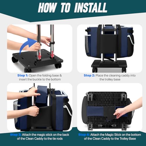 Large Rolling Cleaning Caddy Bag with Detachable Trolley, Full Support Plates for Professional Cleaning Supplies Bag, Organizer Bag with 4 Universal Wheels for Housekeepers, Car Wash (Blue) - color: Blue
