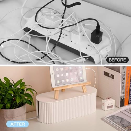 Cable Management Box,Desk Cord Organizer with Groove Cover,Plastic Cord Hider Box,Large Cable Box Organizer,Power Socket Management for TV/Computer/Router/Games Console Cable Storage (White) - color: White