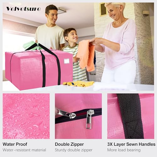 VELVETSURE 6 Pack Heavy Duty Large Moving Bags W/Backpack Straps - Strong Handles & Zippers, Storage Totes For Space Saving, Fold Flat, Alternative to Moving Box and Storage Bin, Pink - color: Pink, size: 24 Gal - 6 Pack