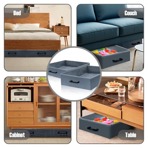 Under Couch Storage, 2 Pack Under Bed Containers, Foldable Under Sofa Storage keeps things out, Under Couch Storage Box for Toys, Blocks, Puzzles, Plush Dolls, Books (23.62 * 15.75 * 5.51in) - size: 23.62*15.75*5.51in