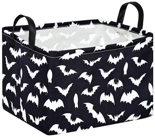 MAIZMZ Halloween Storage Basket Pumpkin Ghost Gift Basket for Kids Foldable Toy Box Waterproof Organizer Bin Laundry Nursery Hamper for Home Office Dorm Closet Shelf - color: Black Bat