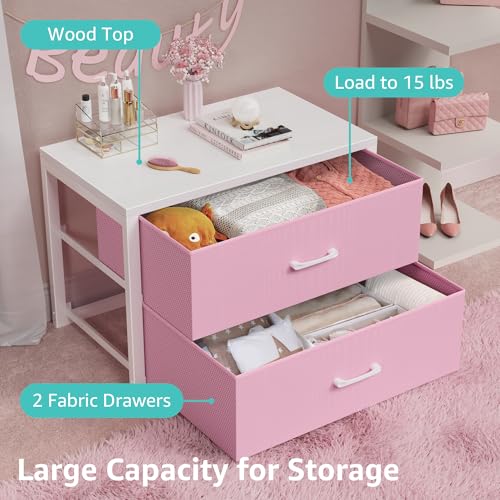BOLUO Stackable Storage Drawers Closet Organizers and Storage Fabric White 2 Drawer Dresser for Bedroom Modern Pink - color: Pink, size: L(15.7"D x 21.1"W x 16.1"H)
