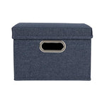 Household Essentials Collapsible Cotton Blend Storage Box with Lid and Metal Grommet Handle, Set of 2, Denim - color: Denim, size: 2 Count