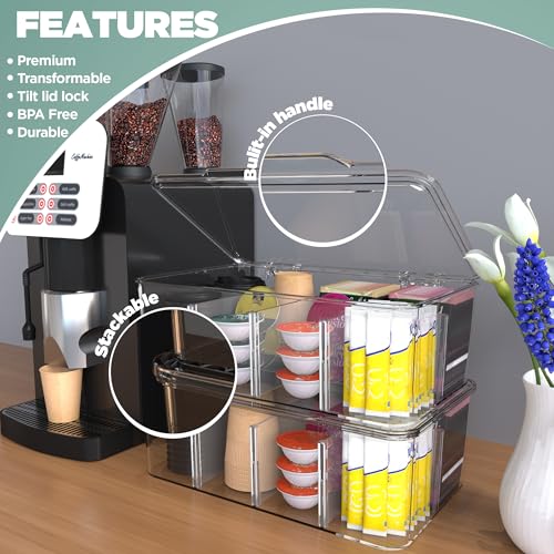 Utopia Home - Tea Bag Organizer With Lids, (2 Pack) Clear Pantry Storage Box - Stackable Partition Organizers or Holder With Lids For Drawers, Countertops, Fridge, Kitchen, Snack & Spice Organization - size: Pack of 2