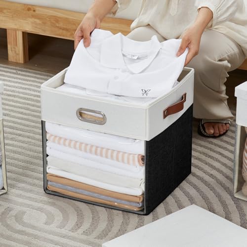 Ultra Thick Fabric Storage Cubes with Lids & Windows, 13-Inch Foldable Closet Storage Bins with 3 Handles, Home Decorative Boxes for Bedroom, Living Room, Dorm, Office (Balck & White) - color: Balck&White, size: 13"L x 13"W x 13"H