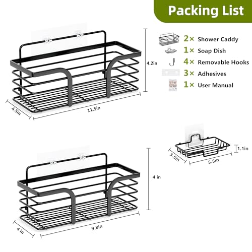 Yougai Shower Caddy, Shower Organizer with Soap Holder and Hooks, Rustproof Shower Shelves, No Drilling Bathroom Organizers and Storage, Wall-Mounted Kitchen & Home Decor (Black) - color: Black