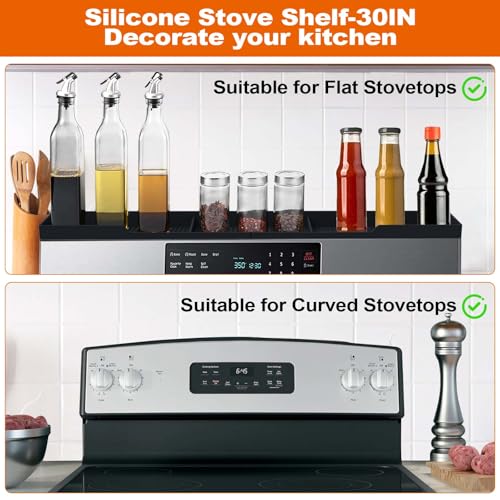 AWOKE Stove Top Shelf 30 Inch - Silicone Material Magnetic Shelf for Stove - 3 Functional Partitions Kitchen Spice Rack Organizer-Black,Kitchen Gadgets Storage Organization - color: Black