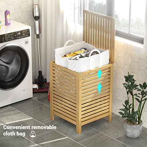 Homykic Bamboo Laundry Hamper with Lid, 120L Large Clothes Laundry Sorter with Removable 2-Section Liner Bag, Raised Laundry Basket Organizer for Clothing, Bathroom, Bedroom, Laundry Room, Natural - color: Natural